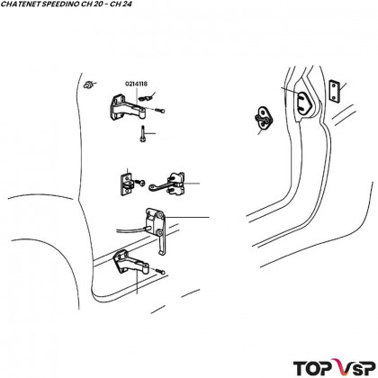 Charnière supérieure de porte gauche modifiée Chatenet Speedino - 0214118