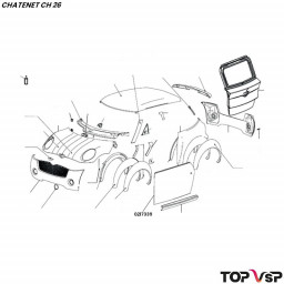 Panneau de porte extérieur droit pmma rouge Chatenet ch 26 à Pick up ch 33 - 0217339