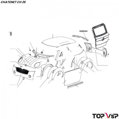 Becquet arrière assemblé en abs brut Chatenet ch 26-28-30 et Sporteevo ch 39 - 0226024