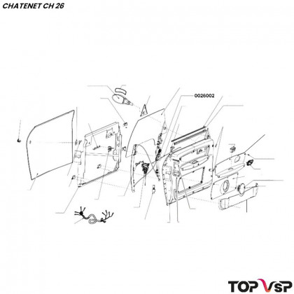 Lève-vitre électrique coulisses et support rétroviseur droit Chatenet ch 26 à Sporteevo ch 39 - 0026002